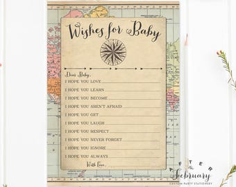 Wishes for Baby Wishes Card Travel Adventure Baby Shower Game Around the World Baby Shower Games Boy (Instant Download) No.1269