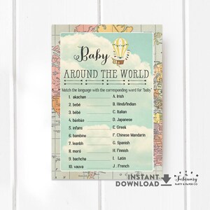 Baby Around the World Hot Air Balloon Adventure Gender Neutral Baby Shower Games Game Digital Printable (Instant Download) 1253V1
