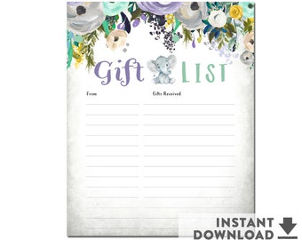 Girl Elephant Baby Shower Printable Gift List 8x10 Lavender Mint Floral Baby Shower Games Printable Instant Download No 1412baby Girl Elephant Baby Shower Printable Gift List 8x10 Lavender Mint Floral Baby Shower Games Printable Instant Download No 1412baby