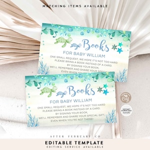 EDITABLE Blue Sea Turtle Under the Sea Livres pour bébé Apporter une demande de livre Insérer un modèle imprimable Téléchargement instantané 1204