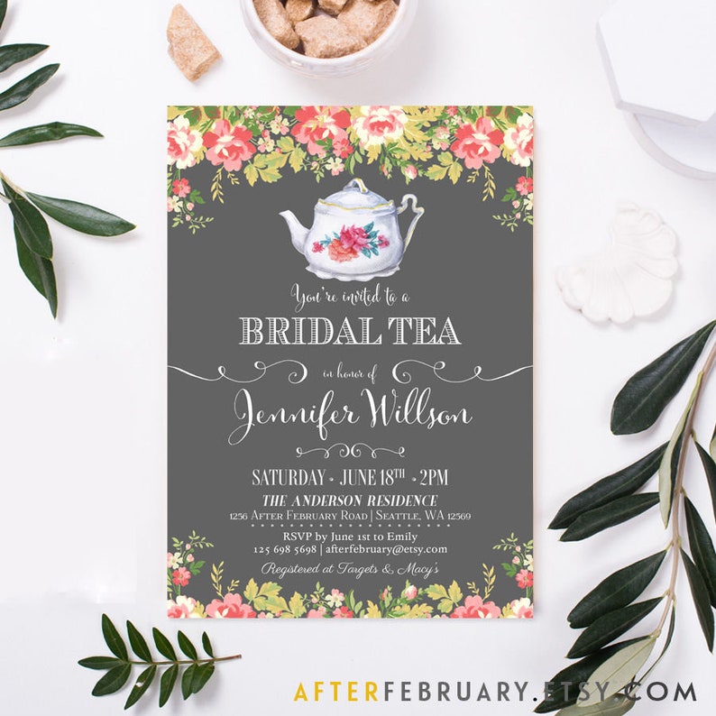 Bridal Shower Tea Party Invitations Spring Garden Vintage Bridal Shower Tea Party Invites Bridal Shower // Printable No.432 