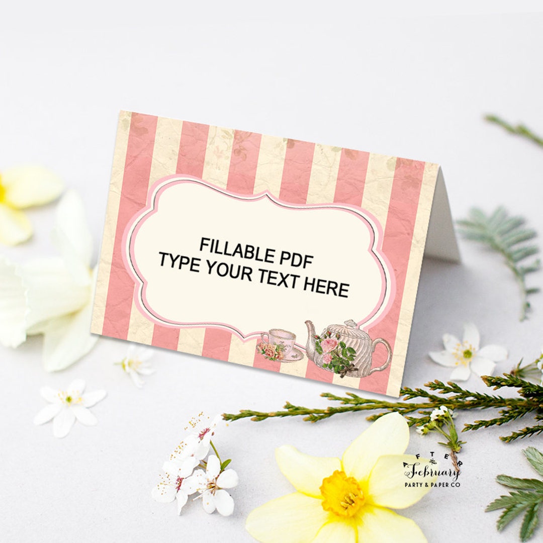 Editable Place Cards PDF Tea Party Place Card, Food Lable, Buffet Label ...
