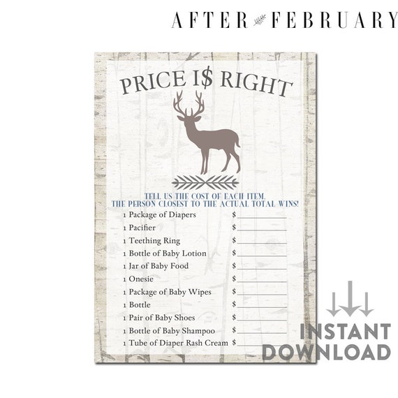 Price Is Right Baby Shower Game Card Rustic Deer Baby Etsy