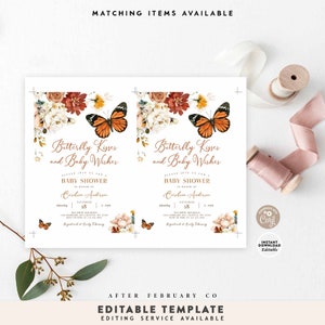 EDITABLE Monarch Butterfly Baby Shower Sprinkle Invitation Garden Wildflower Butterfly Kisses Baby Wishes Invite Instant Download 276V1 1 image 4