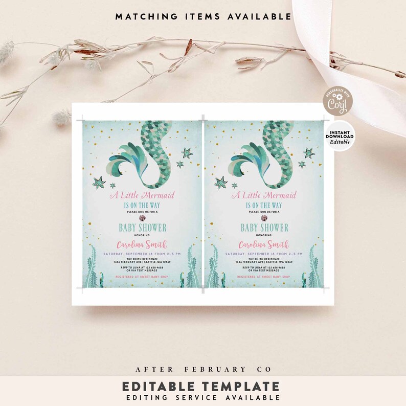 EDITABLE Mermaid Baby Shower Invitation Under the Sea Vintage - Etsy