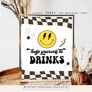 Smile Face Party Drink Table Sign Jeden szczęśliwy facet Dwóch szczęśliwych facetów Dekoracja urodzinowa Dekoracja Znak cyfrowy do druku SPRZEDAWANE TAK JAK JEST 104K1