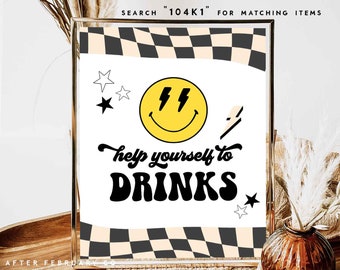 Smile Face Party Drink Sign: One Happy Dude 1st First Birthday Decor Download 104K1