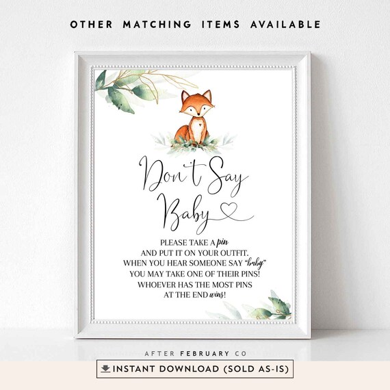 Greenery Gold Fox Baby Shower Dont Say Baby Game Fox Baby Shower.