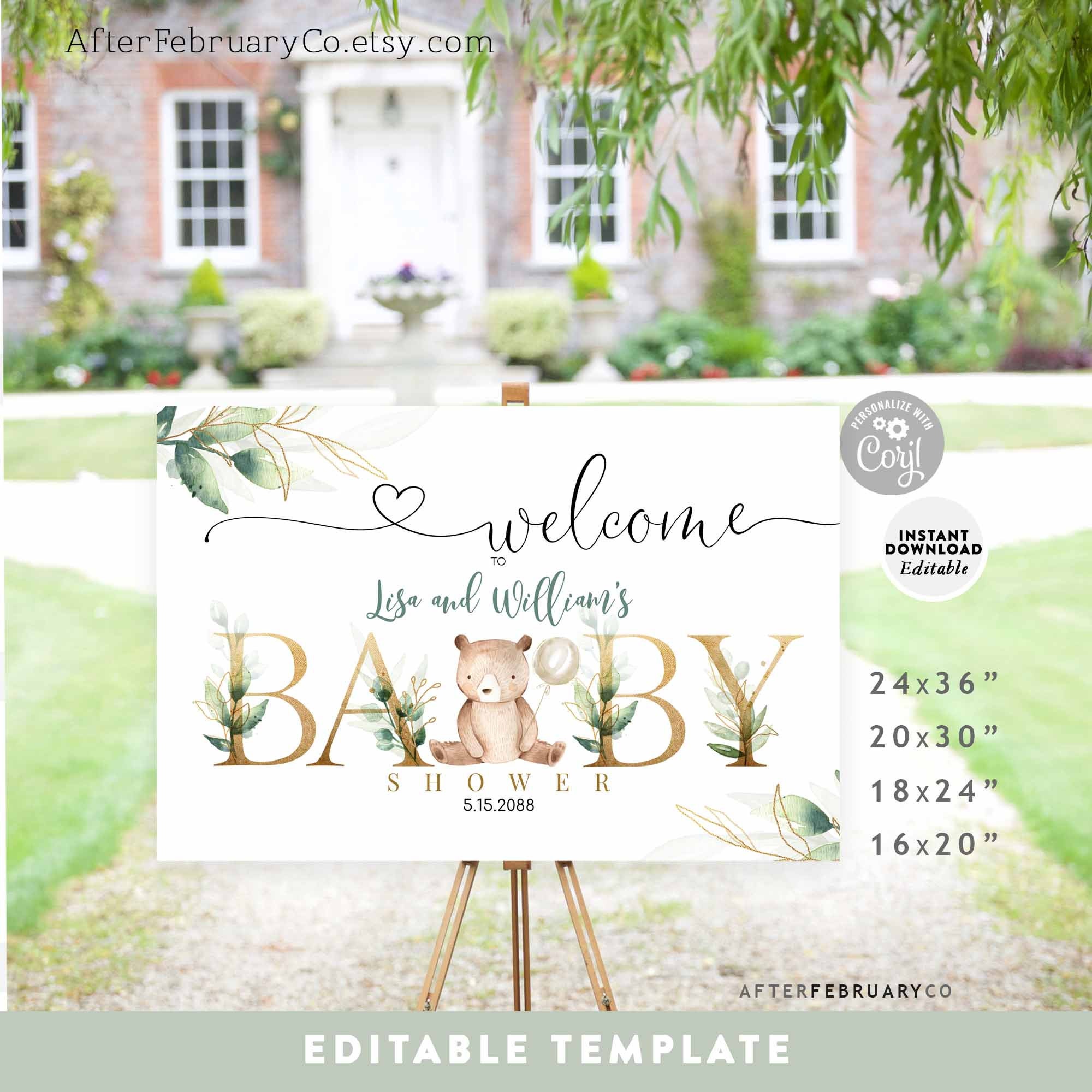 EDITABLE Greenery Gold We Can Bearly Wait Teddy Bear Baby Shower ...