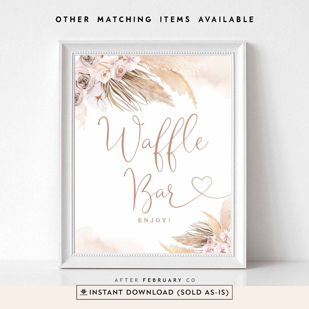 Pink Pampas Grass Boho Baby Shower Waffle Bar Sign Printable Boho Girl Shower Decor Digital