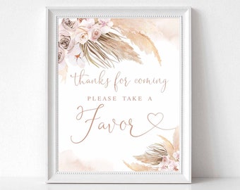 Pampasgras Babyparty Geschenk Zeichen: Boho Blumen Braut Dekor (Digital Printable) 411V1