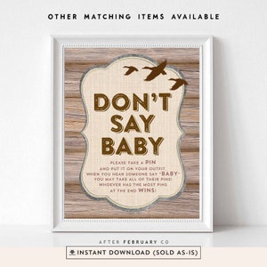 Flying Duck Rustic Hunting Baby Shower Don&#39;t Say Baby Game Sign Baby Shower Duck Hunting Baby Shower Printable Instant Download 983V1