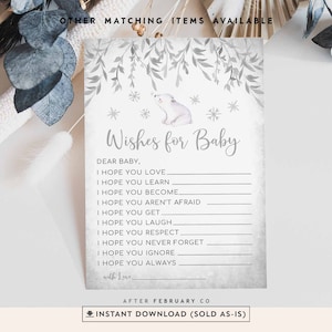 Winter Polar Bear Baby Shower Games Wishes For Baby Winter Gender Neutral Baby Shower Game Digital Printable Instant Download 1377V1