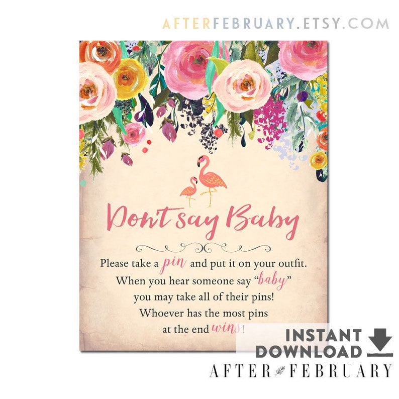 Instant Download No.94BABY Flamingo Baby Shower Don/'t Say Baby Game Sign Signage Tropical Flamingo Baby Shower Games Printable