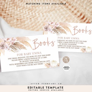 EDITABLE Pampas Grass Pink White Pumpkin Boho Boho Libros para Bebé Solicitud de Libro Insertar Plantilla Imprimible Descarga Instantánea 225V1