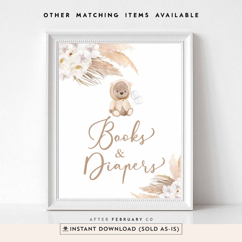 Pampas Grass Boho Teddy Bear Baby Shower Books and Diapers Etsy