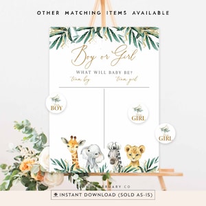 Safari Animals Boy Or Girl Gender Reveal Party Cast Your Vote Board Poster Guess Gender Game Activity Printable Instant Download 197