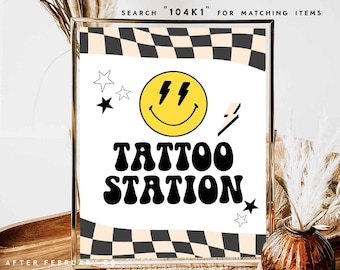 Boy Smile Face Tattoo Station Sign: Boy Birthday Party Decor (Digital Download) 104K1