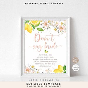 EDITABLE Lemon Dont Say Bride Game Printable Yellow Blush Pink Lemonade Bridal Shower Brunch Game Printable Template Instant Download 1214BR