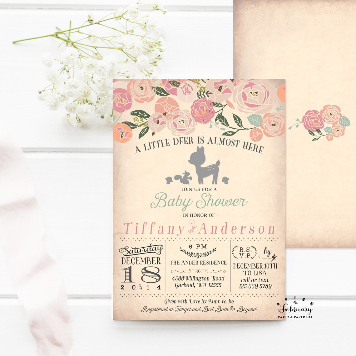 Woodland Baby Shower Invitation Girl Deer Baby Shower | Etsy