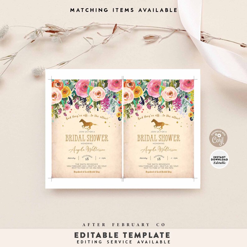 Editable Kentucky Derby Bridal Shower And They're Off to the Altar Floral Invitation Invite Printable Instant Download 1344BR1 1 image 4