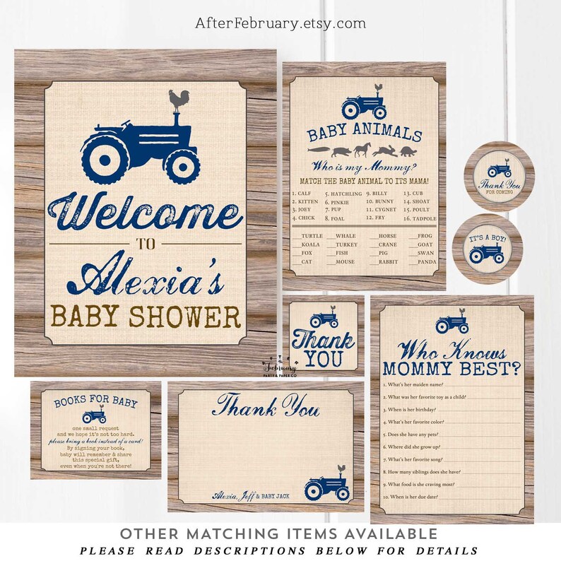 Navy Blue Tractor Baby Shower Invitation Boy Rustic Baby Etsy