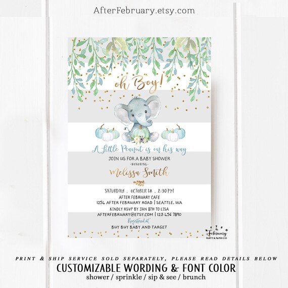S189 Little Peanut Baby Sprinkle Invite Template Muted Colors Elephant ...