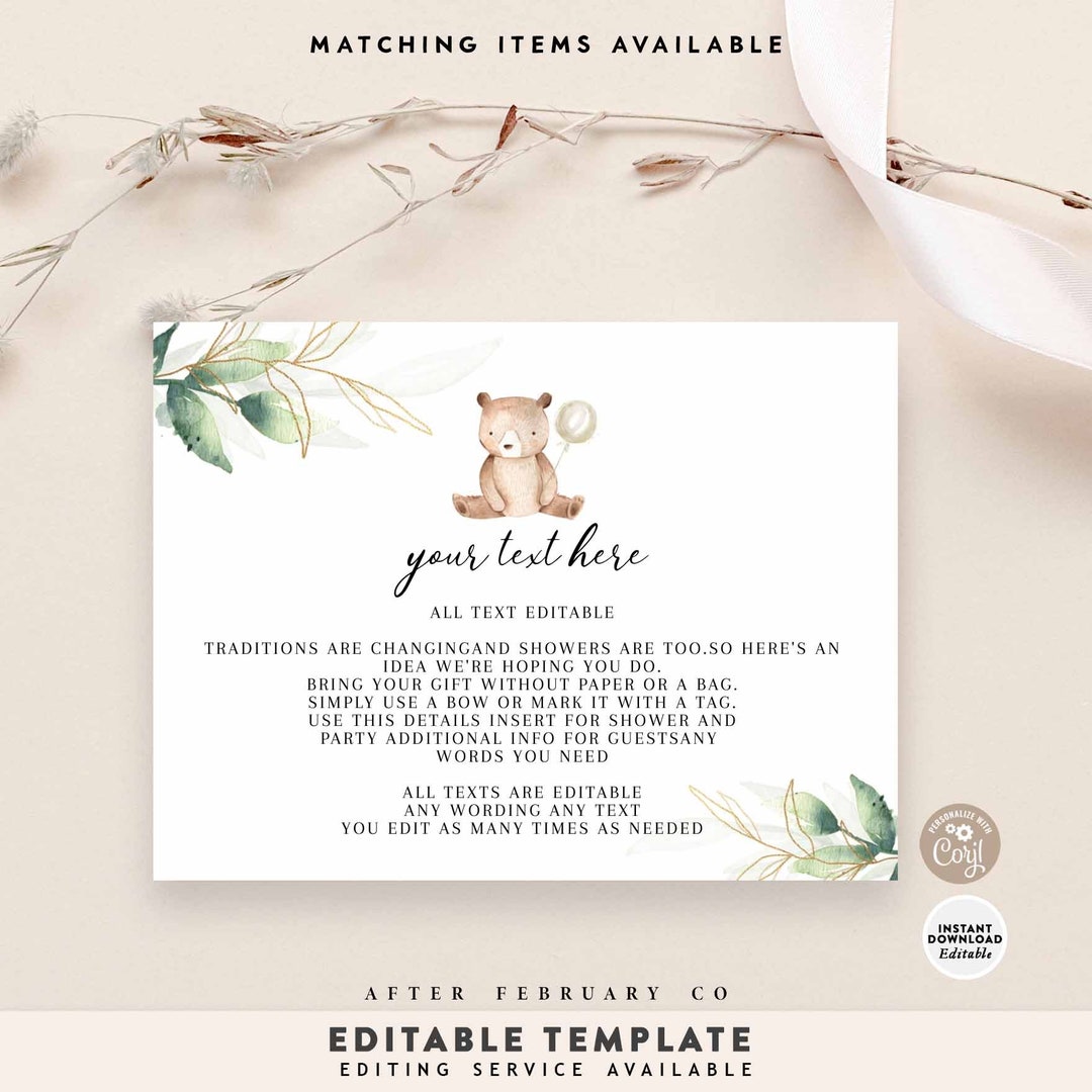 EDITABLE Greenery Gold We Can Bearly Wait Teddy Bear Neutral Detail ...