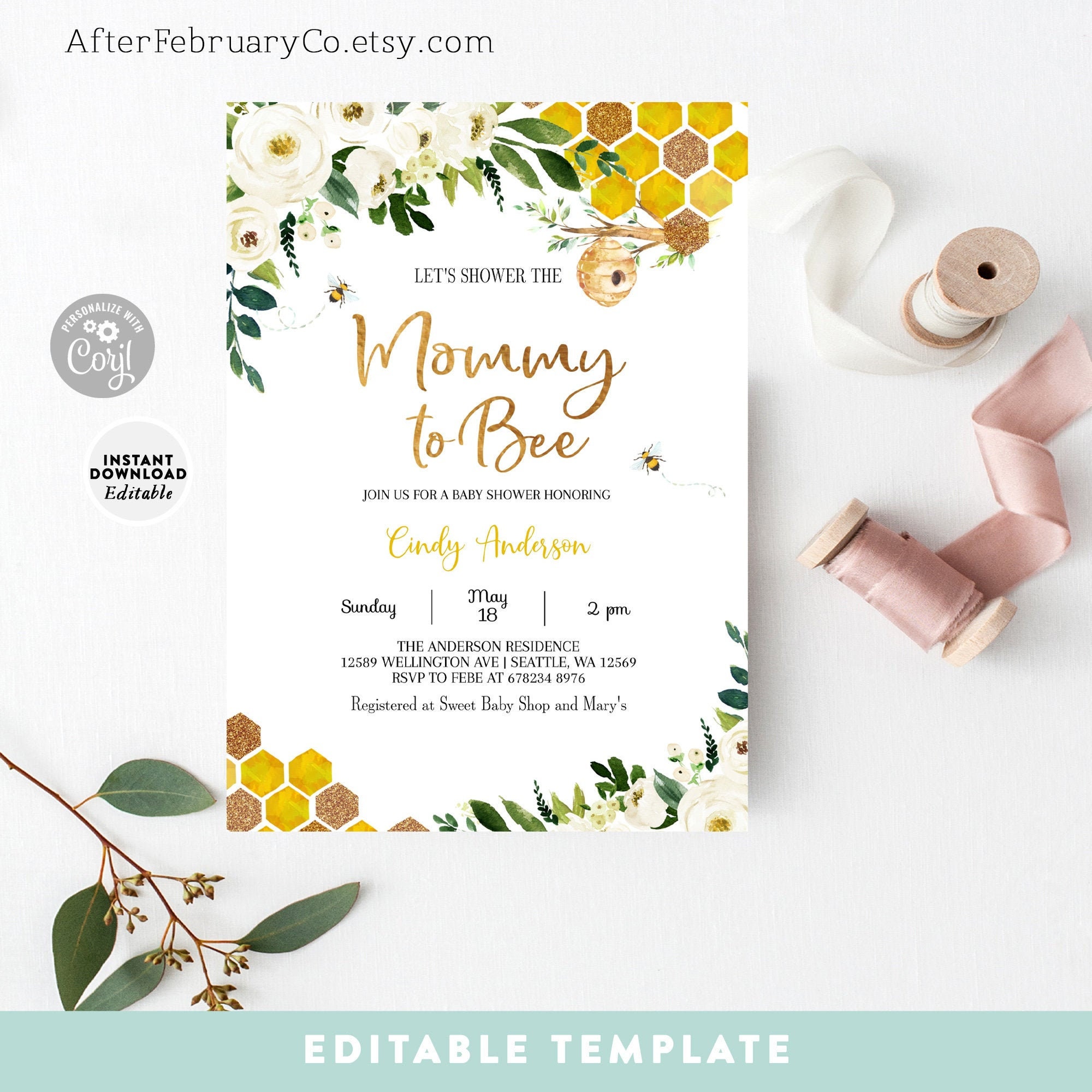 Editable Mommy to Bee Baby Shower Invitation Gender Neutral Mommy to Bee Baby Shower Invite Printable Template Instant Download 845 2