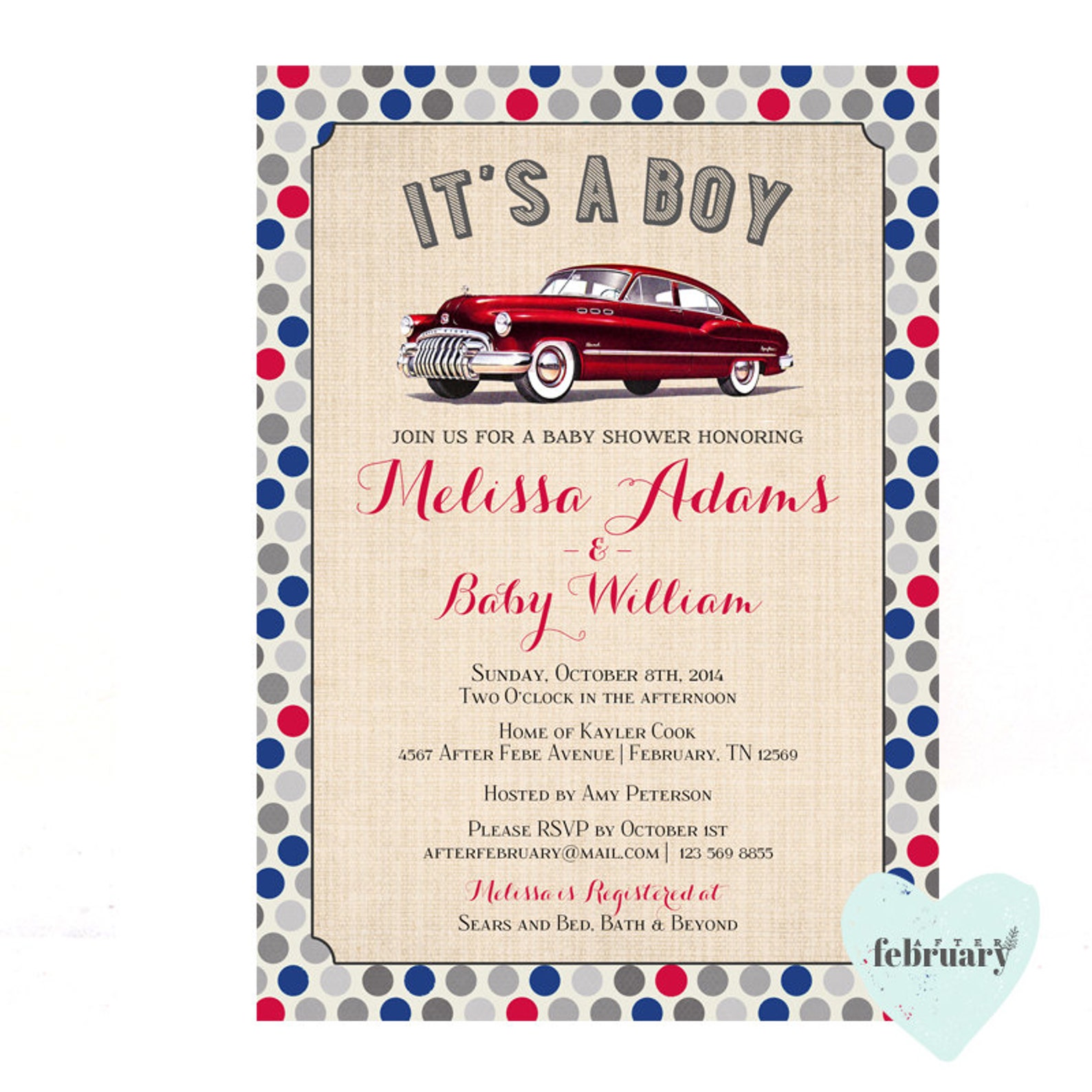Printable Baby Shower Invitation Vintage Car Baby Shower Etsy