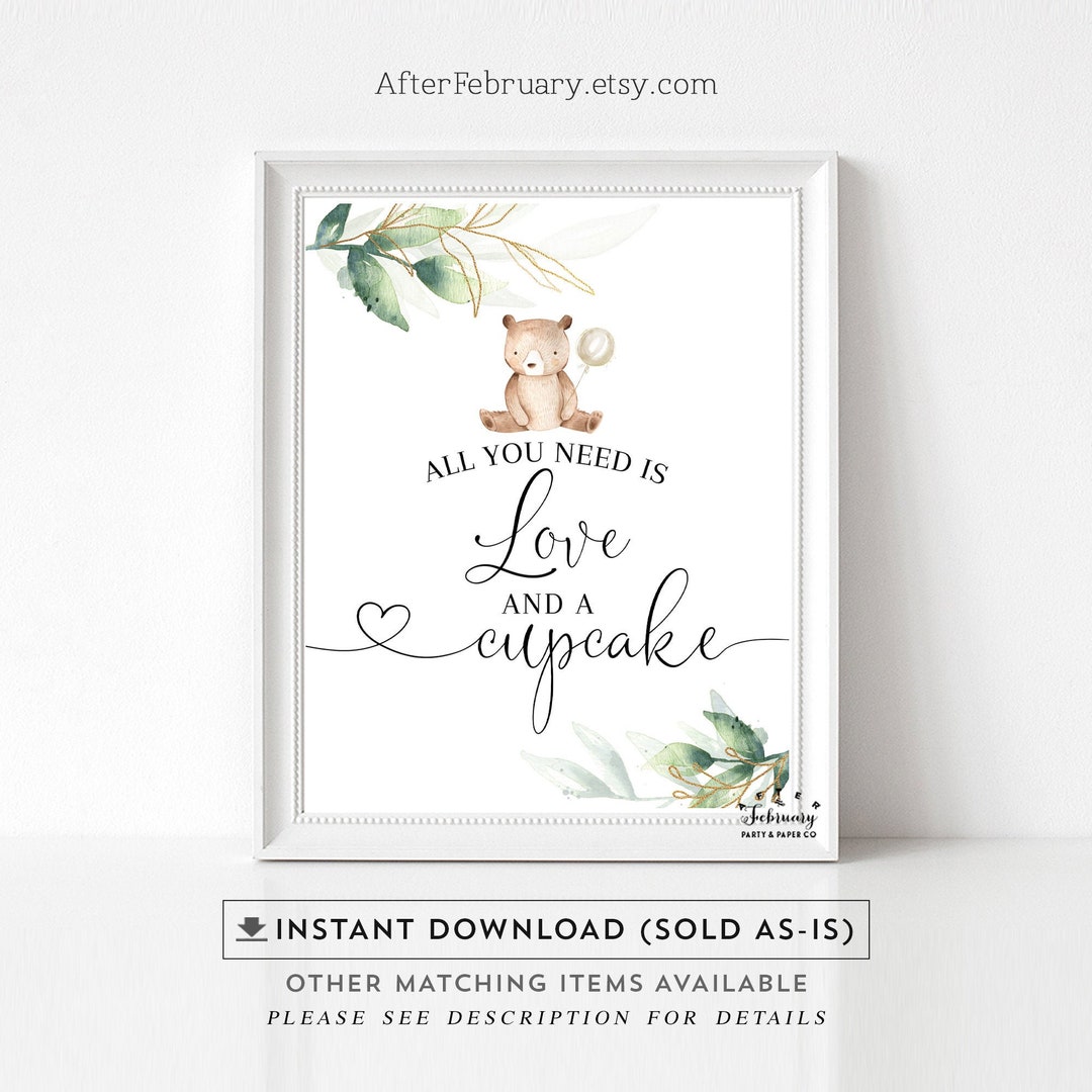8x10 Love and Cupcakes Sign Printable Greenery Gold We - Etsy