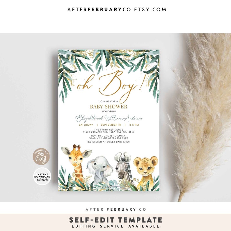 EDITABLE Safari Oh Boy Baby Shower Invitation Boy African Etsy