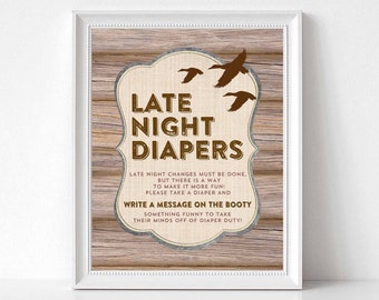 Flying Duck Rustic Hunting Baby Shower Late Night Diapers Game Sign Baby Shower Duck Hunting Baby Shower Printable Instant Download 983V1