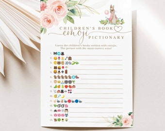Greenery Pink Girl Flopsy Peter Rabbit Baby Shower Game Baby Book Emoji Game Peter Rabbit Games Digital Printable Instant Download 1304V2