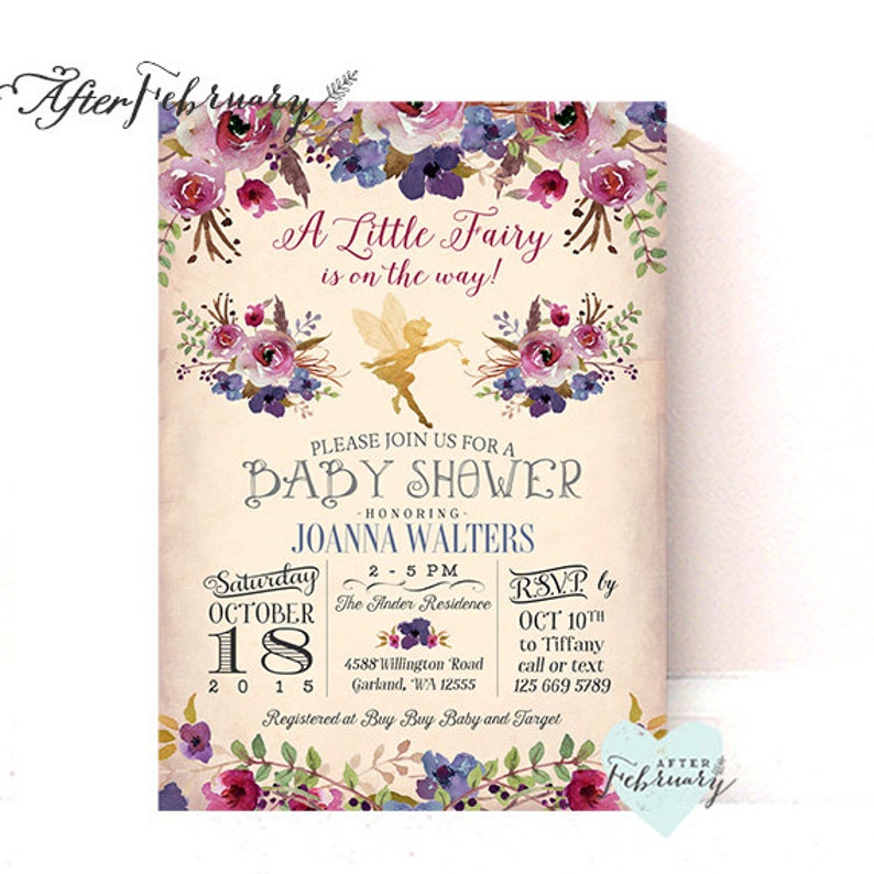 Fairy Baby Shower Invitation Plum Purple Enchanted Fall Baby Etsy