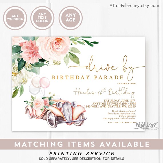 Personalized Round Birthday Parade Girl Adult Women Drive Thru Birthday Stickers Printable Floral Thank You Favor Tag Digital Printable 877