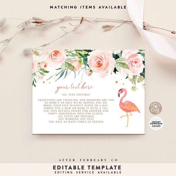 EDITABLE Flamingo Baby Shower Invitation Insert Bring a Book Detail Display Shower Insert Printable Template Instant Download 192V1 (1)