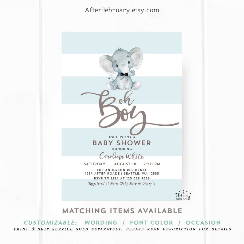 Elephant Baby Shower Invitation Boy Baby Elephant Modern Etsy Elephant Baby Shower Invitation Boy Baby Elephant Modern Etsy