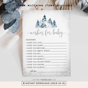Winter Polar Bear Winter Baby Wishes Game Cub Arctic Baby Shower Decorations Decor Games Digital Printable Instant Download 791V1