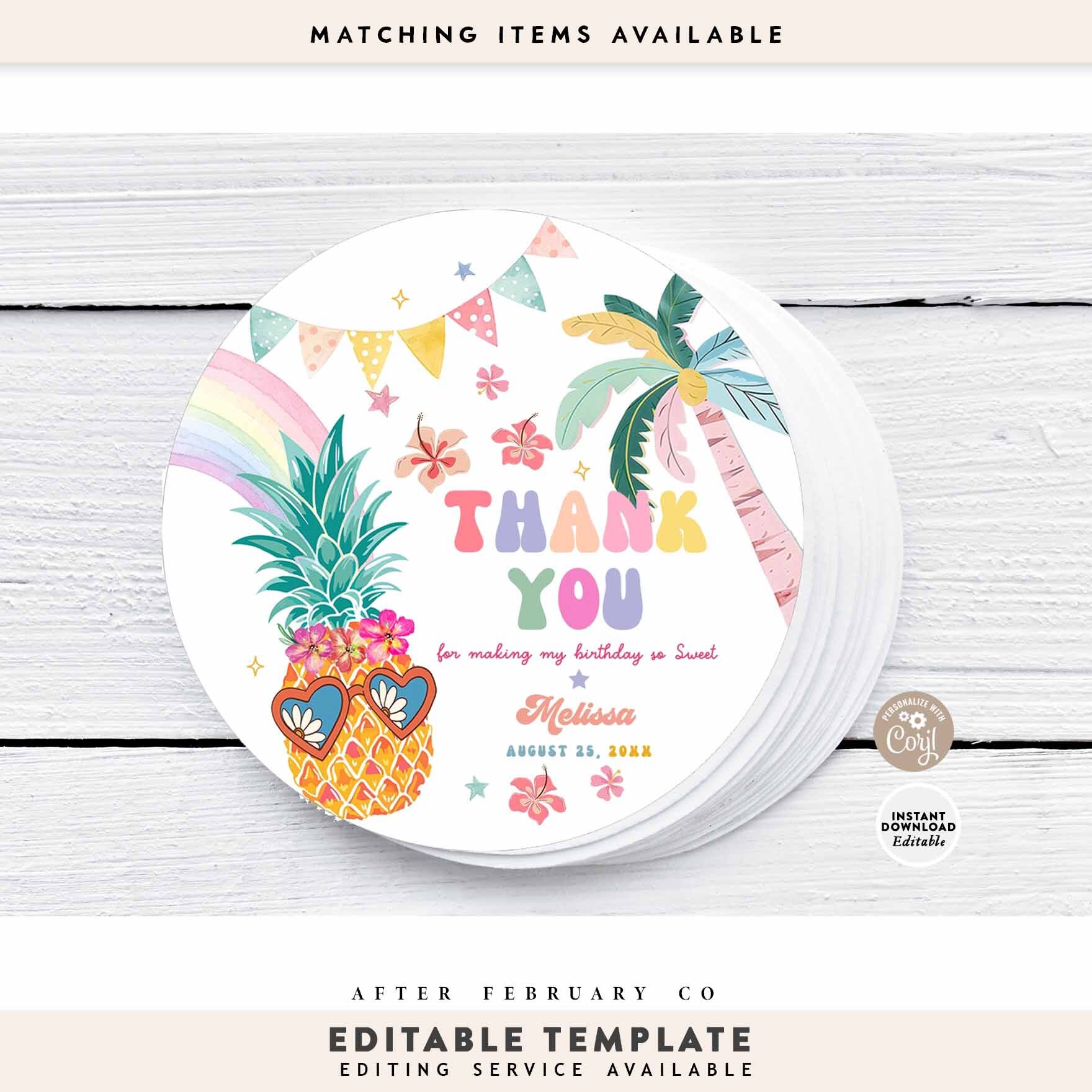 Alloha Label EDITABLE Tropical Hawaiian Aloha Baby Shower Decoration Pool Birthday ...