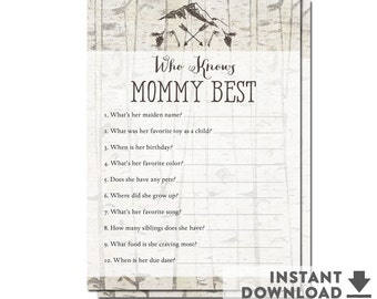 Rustic Who Knows Mommy Best Game // Mountain Rustic Hunting Arrows Camping Baby Shower Game Printable (Instant Download) 402V1