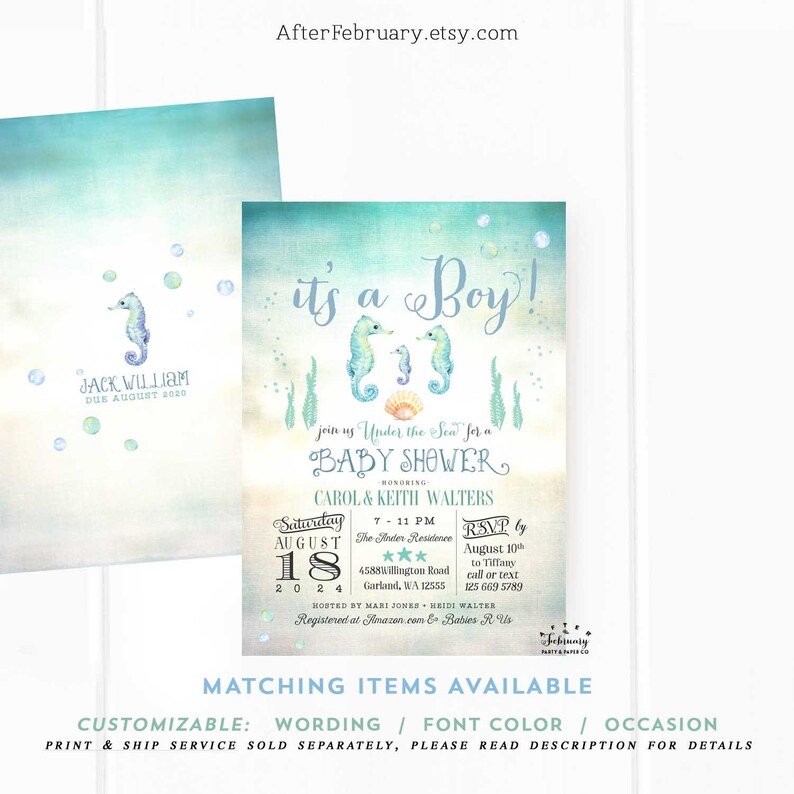 Seahorse Baby Shower Invitation Coed Couple Baby Shower Etsy