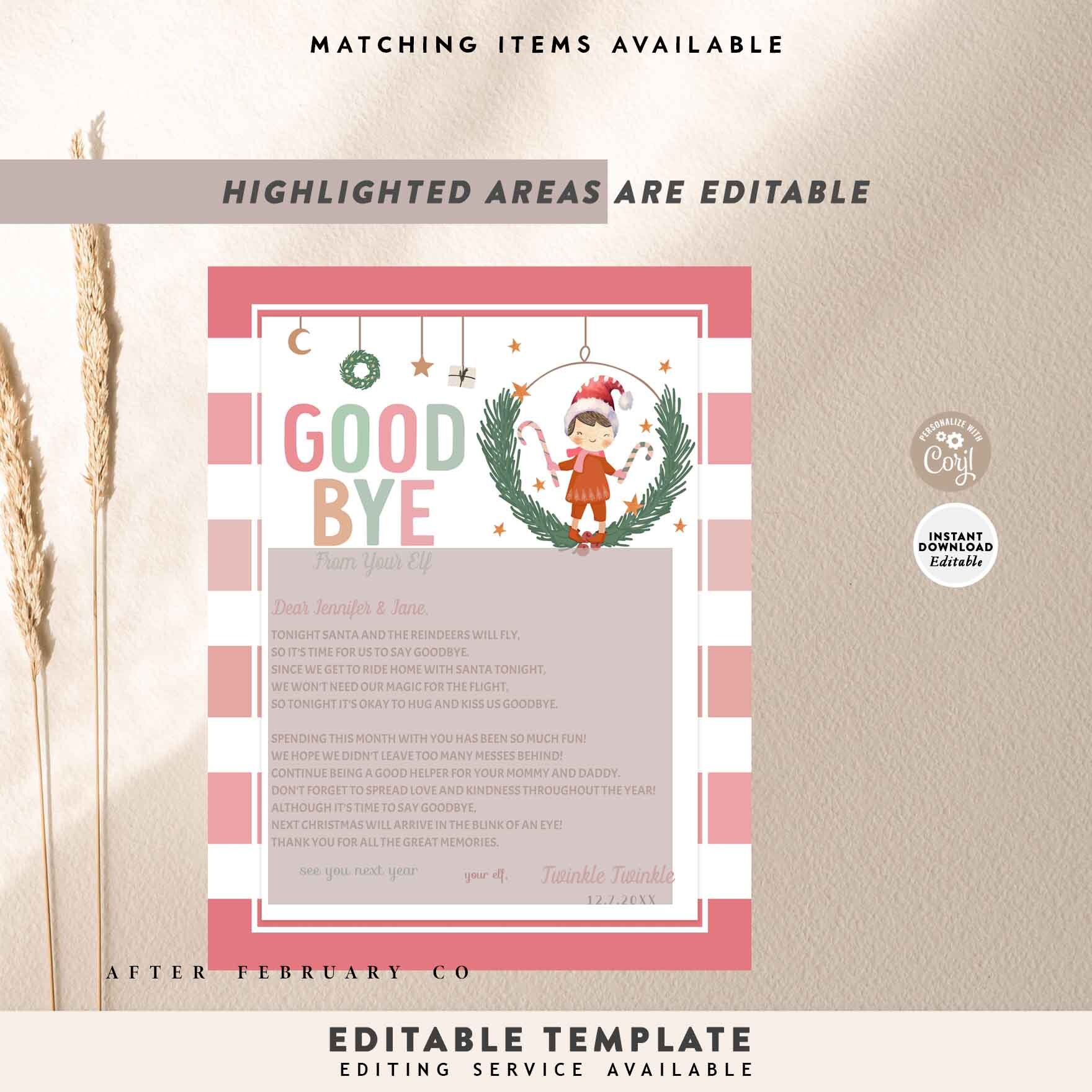Editable Girl Elf Goodbye Letter: Pink Boho Printable Template 245 (3-3 ...