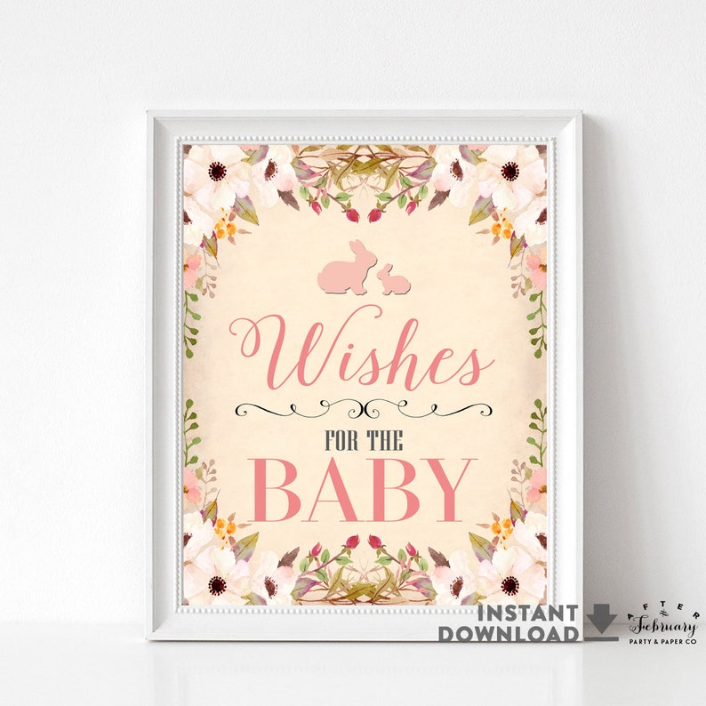 Bunny Baby Shower Wishes Sign Easter It is very popular Limited time cheap sale 8X10quot; for