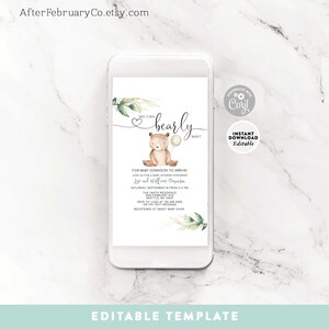 EDITABLE Greenery Gold We Can Bearly Wait Teddy Bear Baby Shower ...