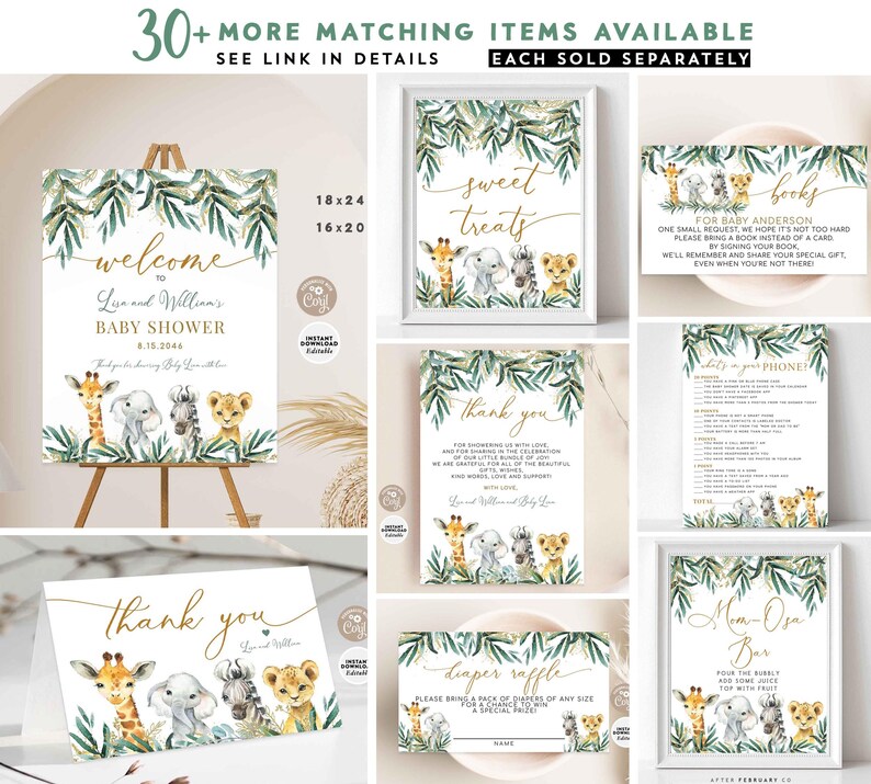 Safari Animals Sweet Treats Sign Printable Greenery Gold - Etsy