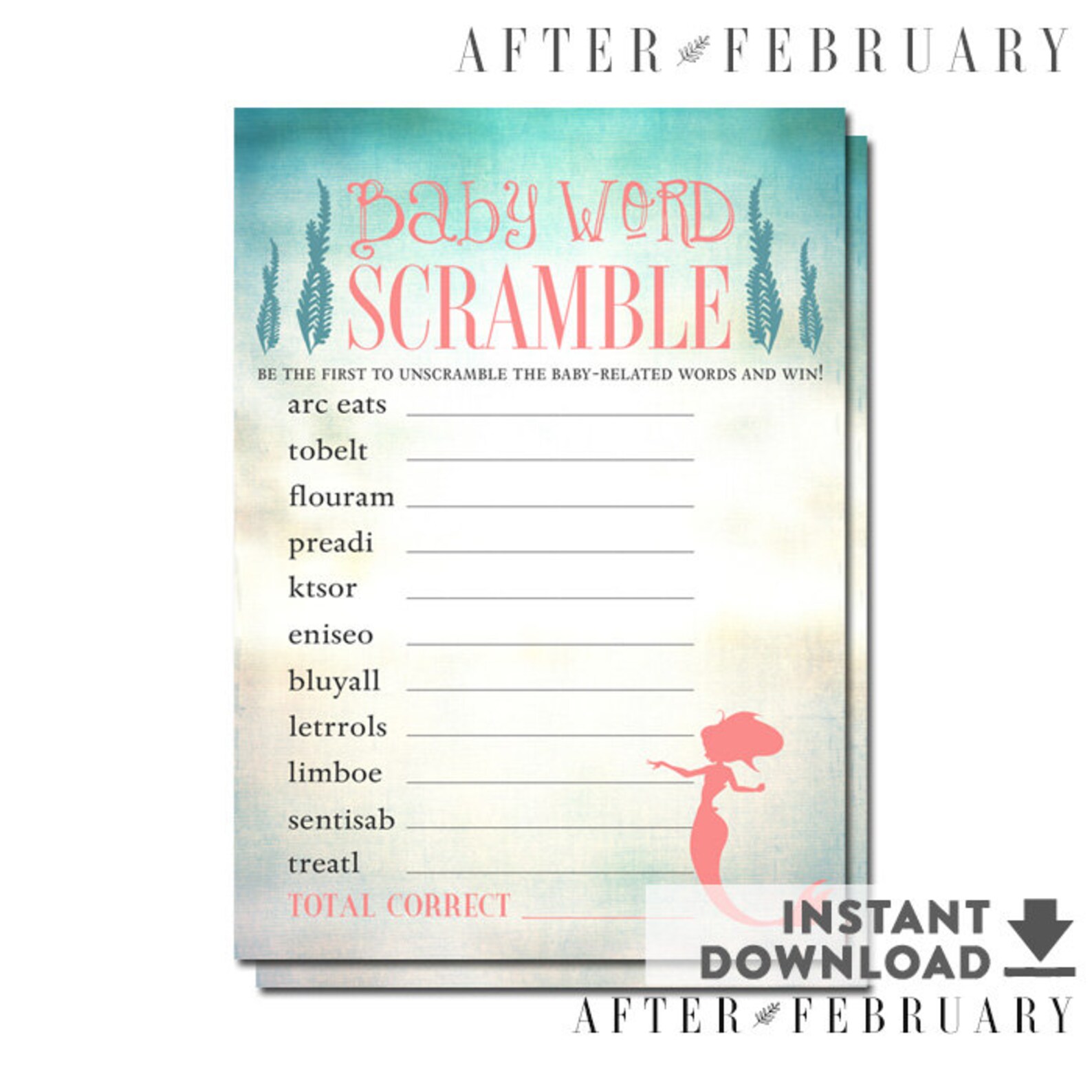 SALE Mermaid Baby Word Scramble Game 5x7 Teal Coral - Etsy