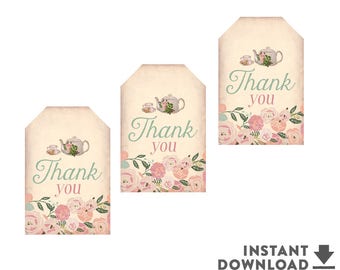 Floral Thank You Gift Tags Favor Tags Printable Shabby Floral Tea Party Birthday Favor Tag Printable (Instant Download) No.734KIDS