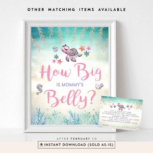 Tartaruga marinha Quão grande é a barriga da mamãe Jogo Girl Pink Teal Mint Coral Under the Sea Turtle Jogos para impressão Download instantâneo 897V1