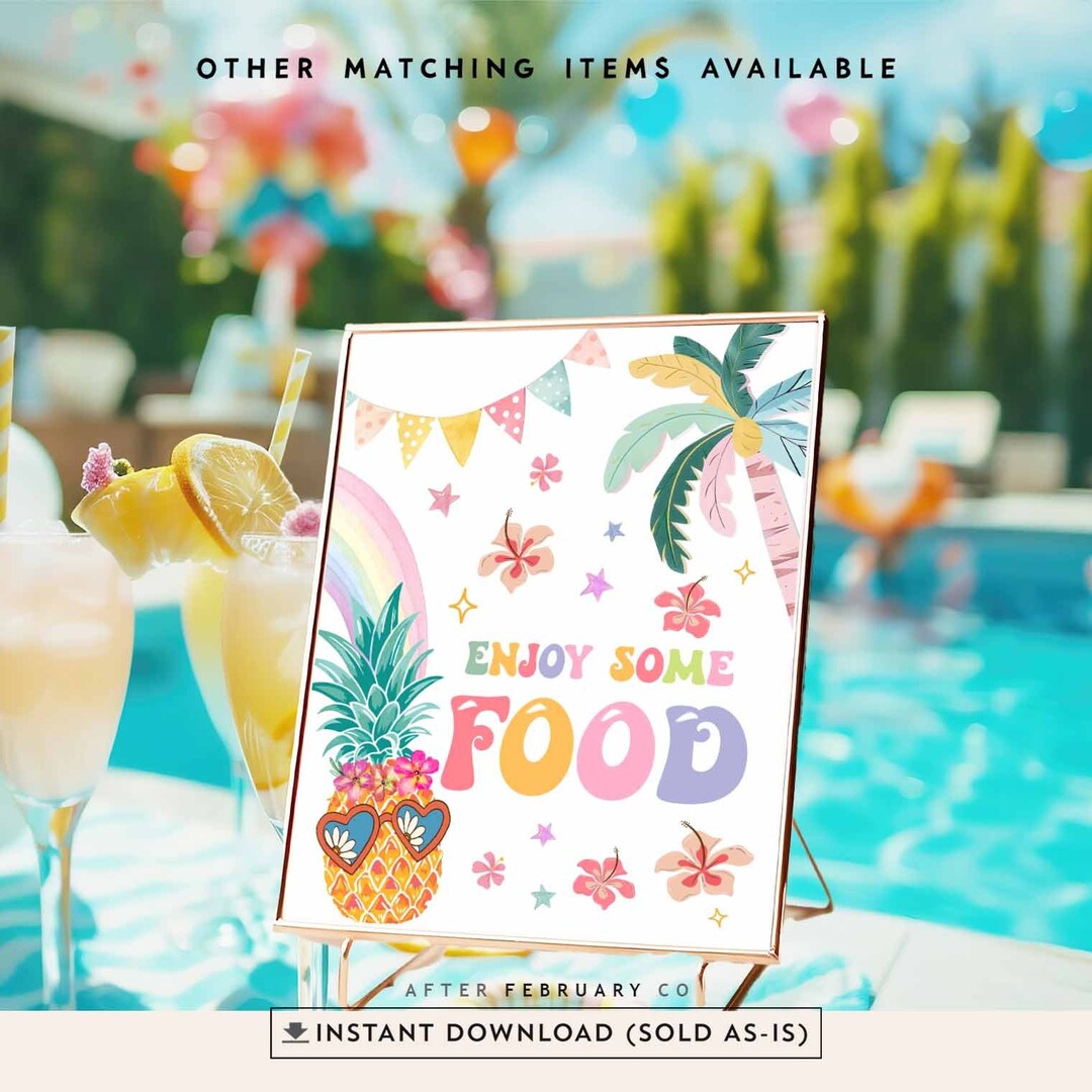 Pineapple Pool Party Food Table Sign: Tropical Aloha Birthday Decor ...